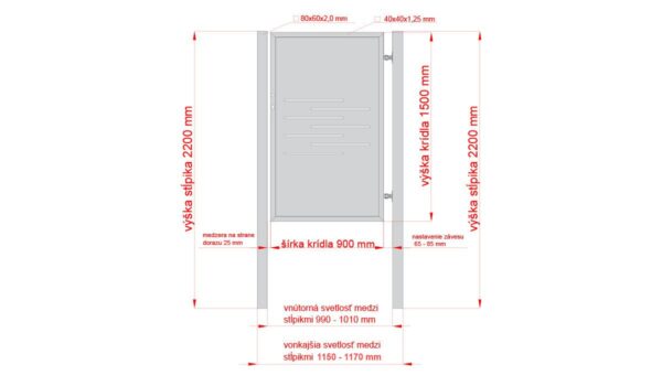 Design single gate LINE 1000x1500mm with posts black matt_2