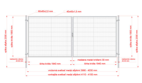Double Wing  gate Square ZnPVC 4000x1800mm