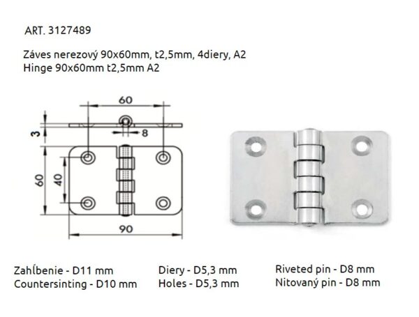 Hinge 90x60mm t3mm A2_2
