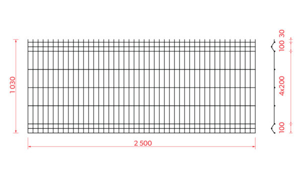 Welded fence panel ZnPVC 2500x1030x4mm black matt_4