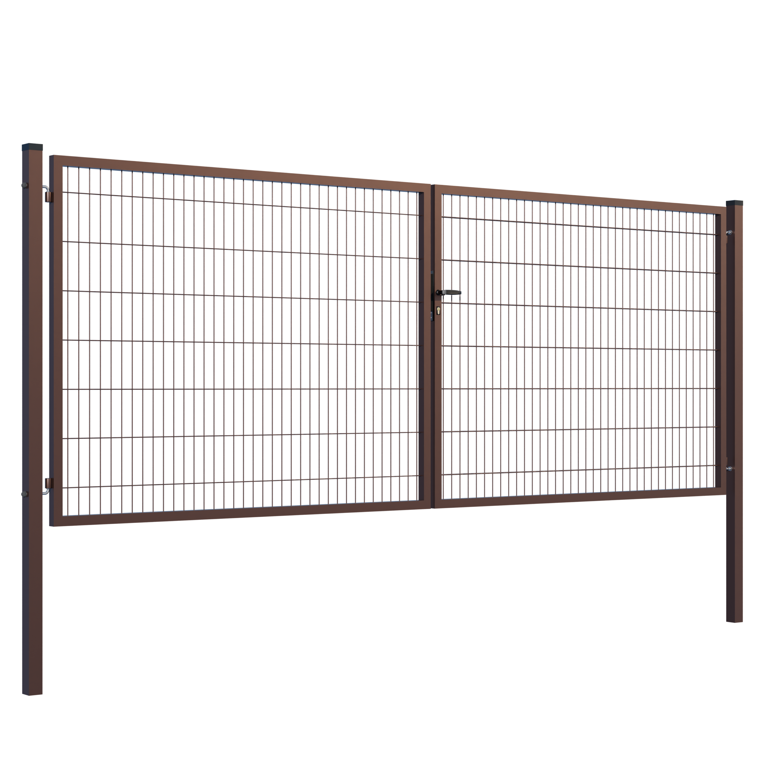 E002029_1 Double Wing gate Square ZnPVC 4000x1500mm, 80x80mm brown - Image 1