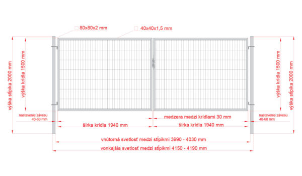 Double Wing  gate Square ZnPVC 4000x1500mm, 80x80mm black - Image 2