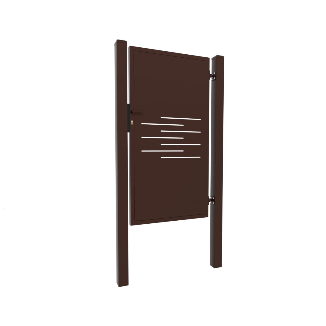 E002242_1 Design single gate LINE 1000x1800mm with posts brown matt - Image 1