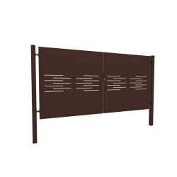 Design double gate LINE 3800x1800mm with posts brown matt