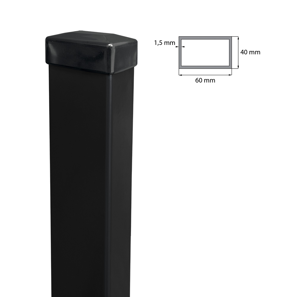 E002106_1 Fence post 60x40mm ZnPVC 2500mm 1,5mm black - Image 1